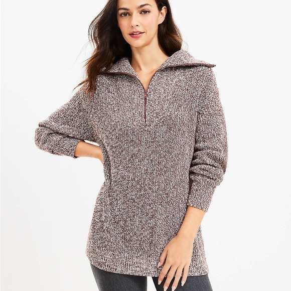 Lou & Grey Sweaters - Loft Lou & Grey Ribbed Half Zip Sweater, Marbled Grey, Size L